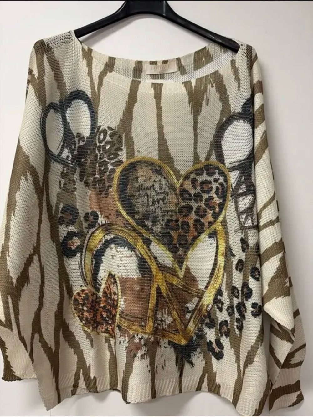Italian Women’s Peace Heart Leopard Zebra Viscose Blend Sweater